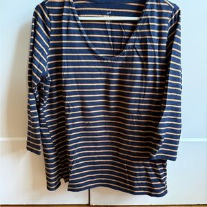 J. Jill Black and Tan Striped 3/4 Sleeve Top